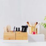 Suport organizator din 4 piese detasabile, universal, bambus/MDF, alb/maro, 11 x 28 x 17,5 cm - imagine 3