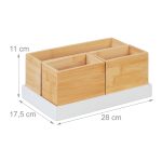 Suport organizator din 4 piese detasabile, universal, bambus/MDF, alb/maro, 11 x 28 x 17,5 cm - imagine 5