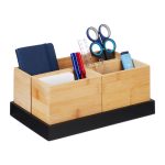 Suport organizator din 4 piese detasabile, universal, bambus/MDF, maro/negru, 11 x 28 x 17,5 cm - imagine 2