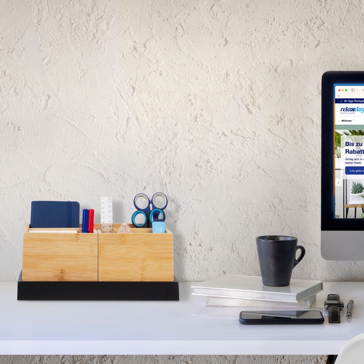 Suport organizator din 4 piese detasabile, universal, bambus/MDF, maro/negru, 11 x 28 x 17,5 cm - imagine 3
