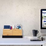 Suport organizator din 4 piese detasabile, universal, bambus/MDF, maro/negru, 11 x 28 x 17,5 cm - imagine 3