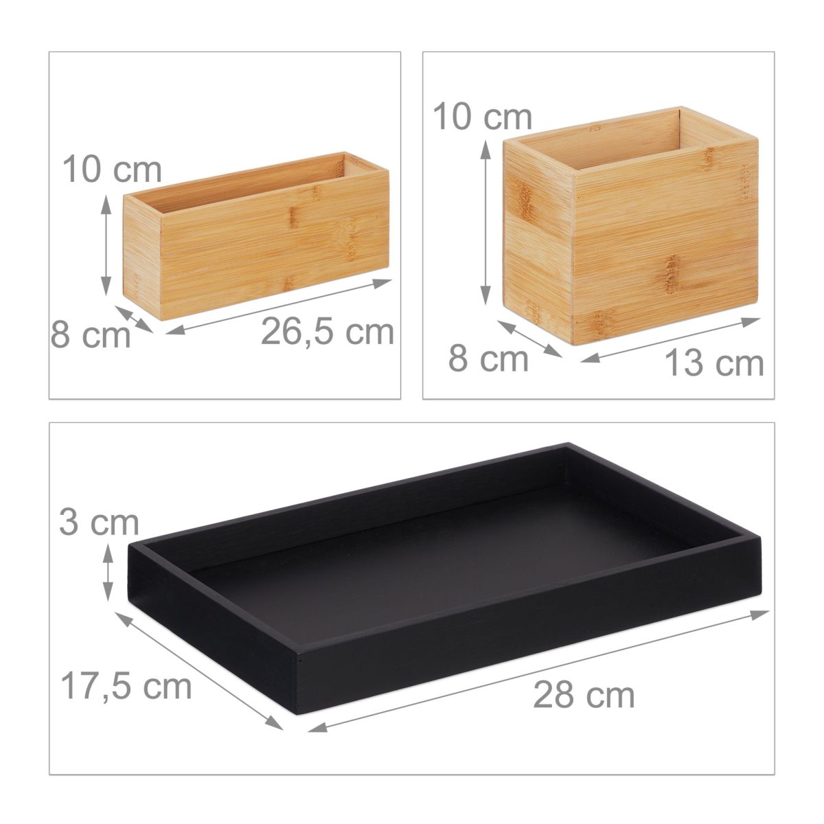 Suport organizator din 4 piese detasabile, universal, bambus/MDF, maro/negru, 11 x 28 x 17,5 cm - imagine 5