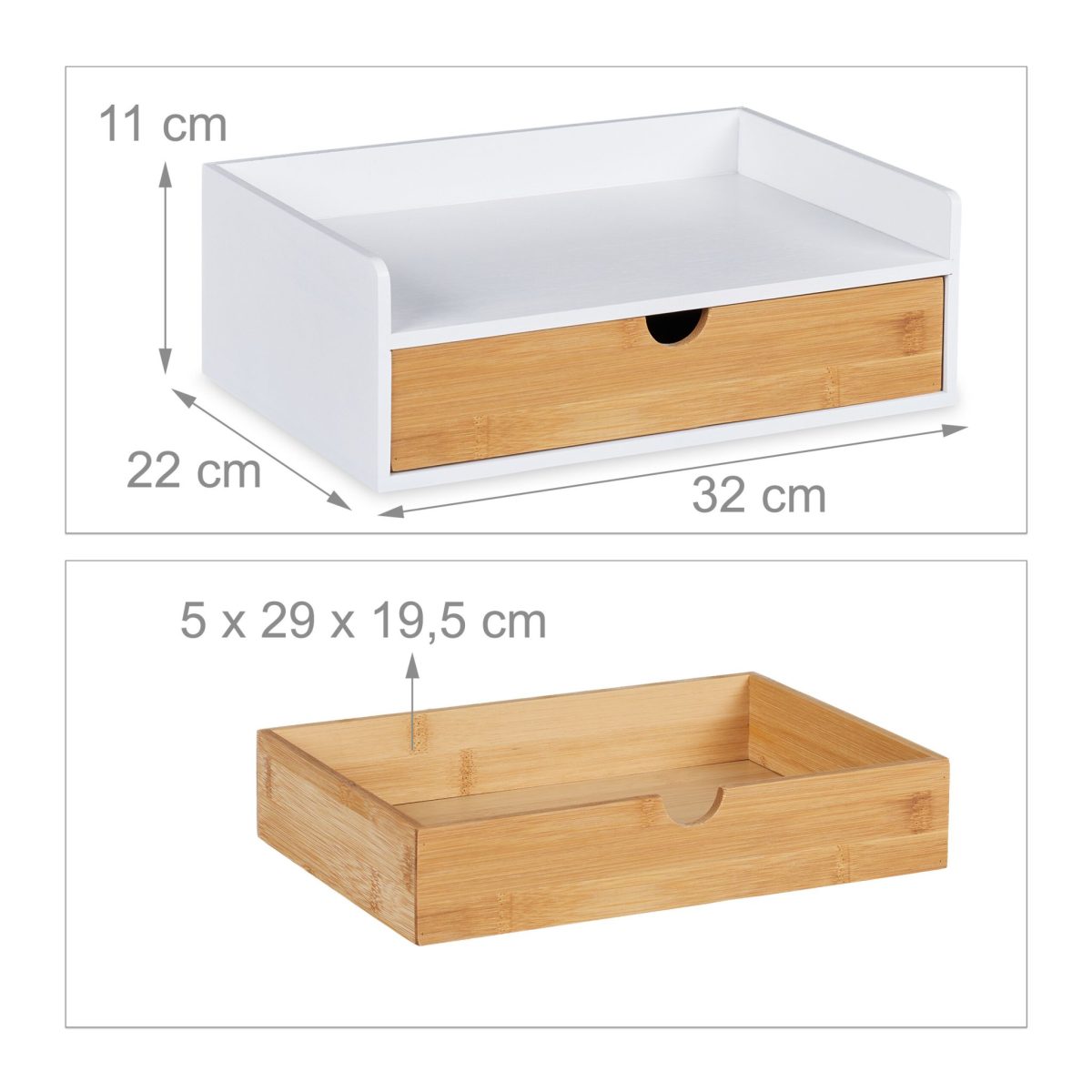 Suport organizator pentru birou, cu sertar, MDF/bambus, alb/maro, 11 x 32 x 22 cm - imagine 5