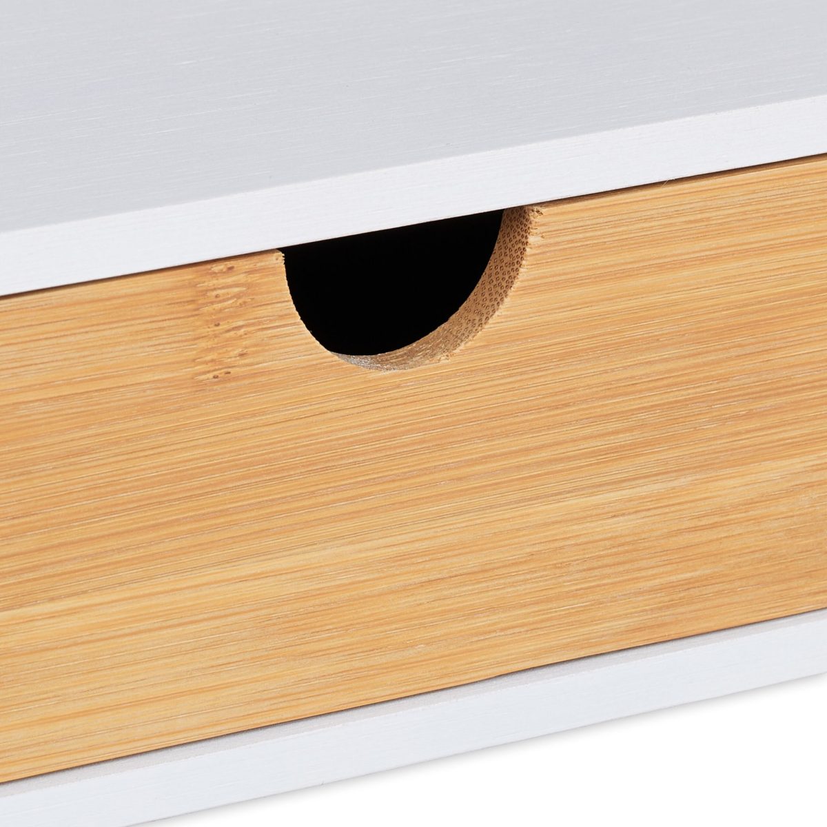 Suport organizator pentru birou, cu sertar, MDF/bambus, alb/maro, 11 x 32 x 22 cm - imagine 6