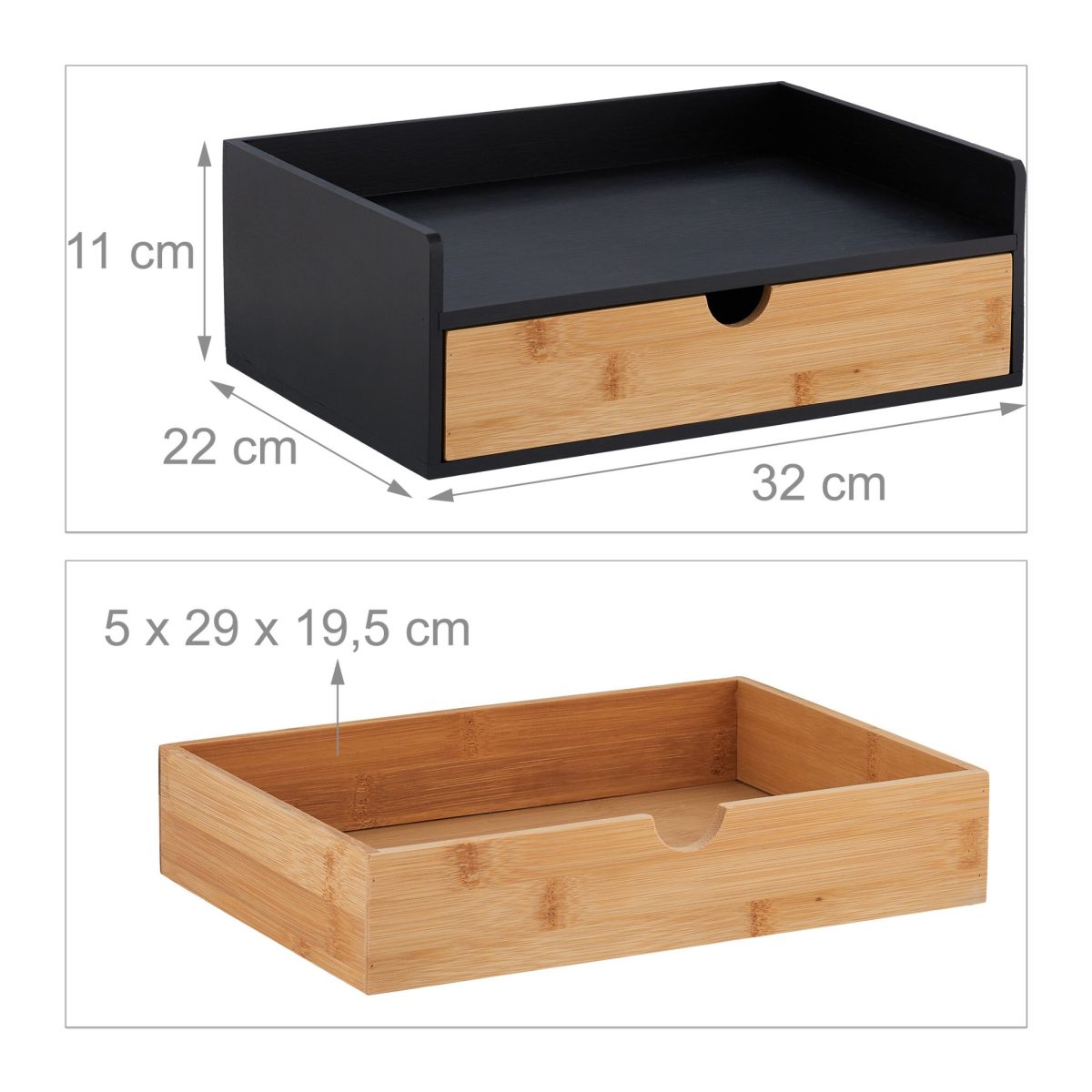 Suport organizator pentru birou, cu sertar, MDF/bambus, negru/maro, 11 x 32 x 22 cm - imagine 5