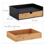 Suport organizator pentru birou, cu sertar, MDF/bambus, negru/maro, 11 x 32 x 22 cm - imagine 5