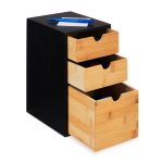 Organizator universal, 3 sertare de dimensiuni diferite, bambus/MDF, negru/maro, 28 x 17 x 21,5 cm