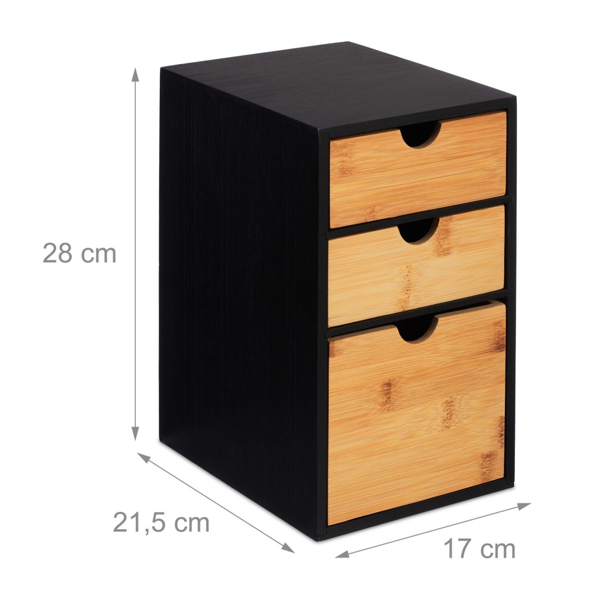 Organizator universal, 3 sertare de dimensiuni diferite, bambus/MDF, negru/maro, 28 x 17 x 21,5 cm - imagine 4