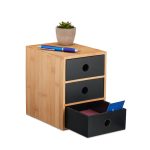 Organizator universal cu 3 sertare, bambus/MDF, maro/negru, 21 x 15 x 20 cm
