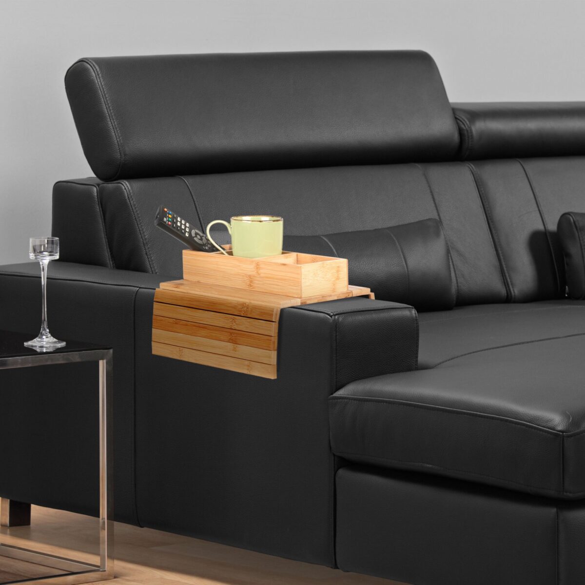 Suport de canapea cu 3 compartimente, din bambus, flexibila dupa dimensiunea canapelei, 6,5 x 42 x 28 cm - imagine 2
