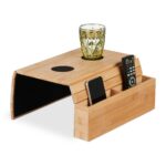 Suport de canapea cu 2 compartimente laterale, suport pentru pahare, bambus, 5,5 x 50 x 33,5 cm