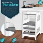 Turn de invatare inaltator multifunctional, anti-alunecare, reglabil pe inaltime, alb/natur - imagine 3