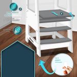 Turn de invatare inaltator multifunctional, anti-alunecare, reglabil pe inaltime, alb/natur - imagine 5