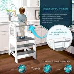 Turn de invatare inaltator multifunctional, anti-alunecare, reglabil pe inaltime, alb/natur - imagine 6