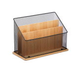 Organizator pentru birou, 3 compartimente, metal/bambus, 20 x 29 x 14 cm