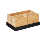 Suport organizator din 4 piese detasabile, universal, bambus/MDF, maro/negru, 11 x 28 x 17,5 cm