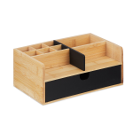 Suport organizator cu 9 compartimente, sertar, pentru birou/cosmetice, bambus, maro/negru, 10 x 25 x 15,5 cm