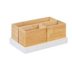Suport organizator din 4 piese detasabile, universal, bambus/MDF, alb/maro, 11 x 28 x 17,5 cm