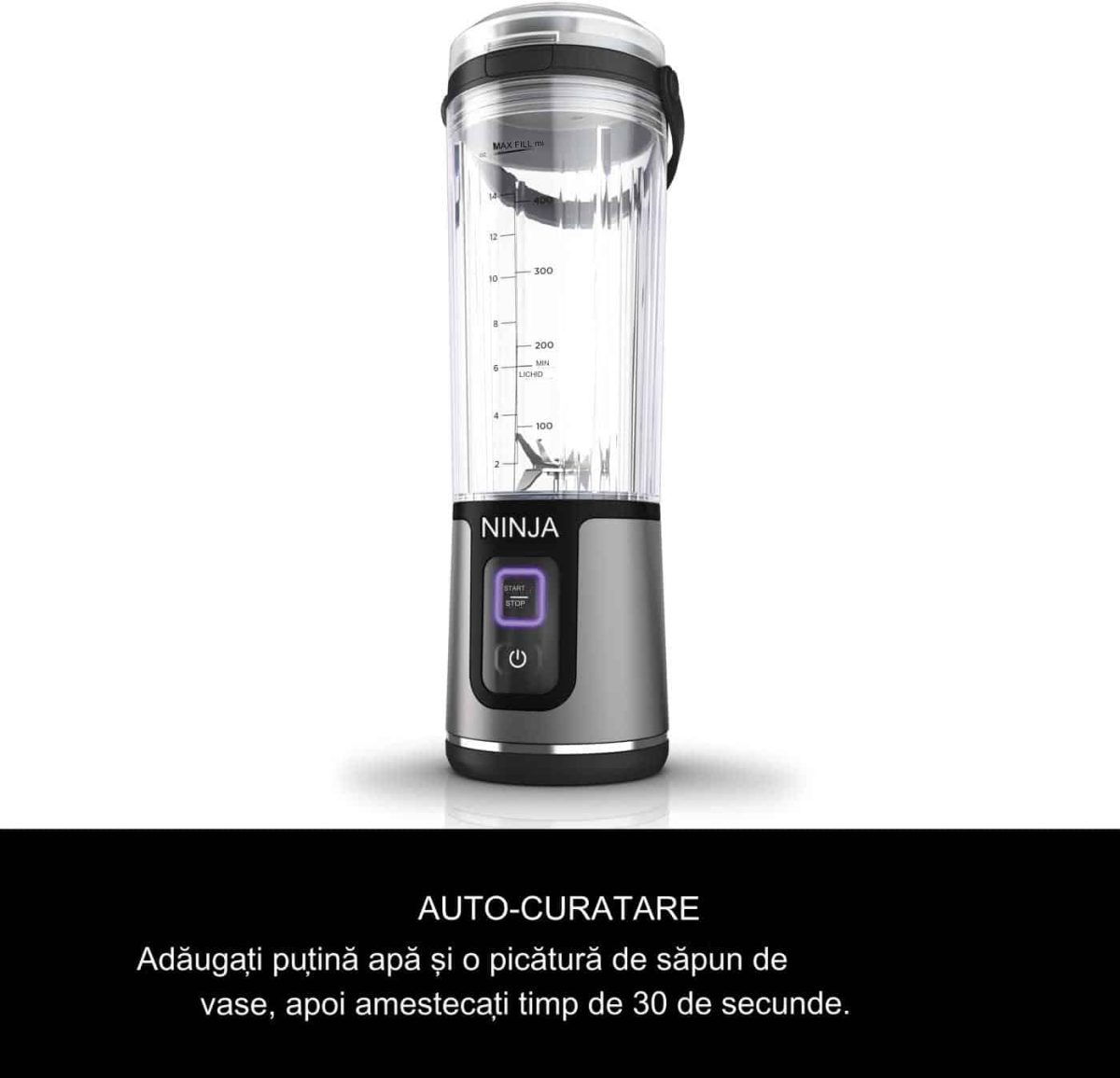 Blender Ninja, portabil, reincarcabil prin USB-C, 530 ml, negru/gri - imagine 3
