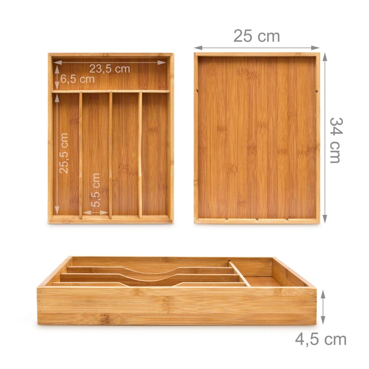 Suport organizare tacamuri, din bambus, Relaxdays, 5 compartimente, 4,5 x 25,5 x 34 cm - imagine 3