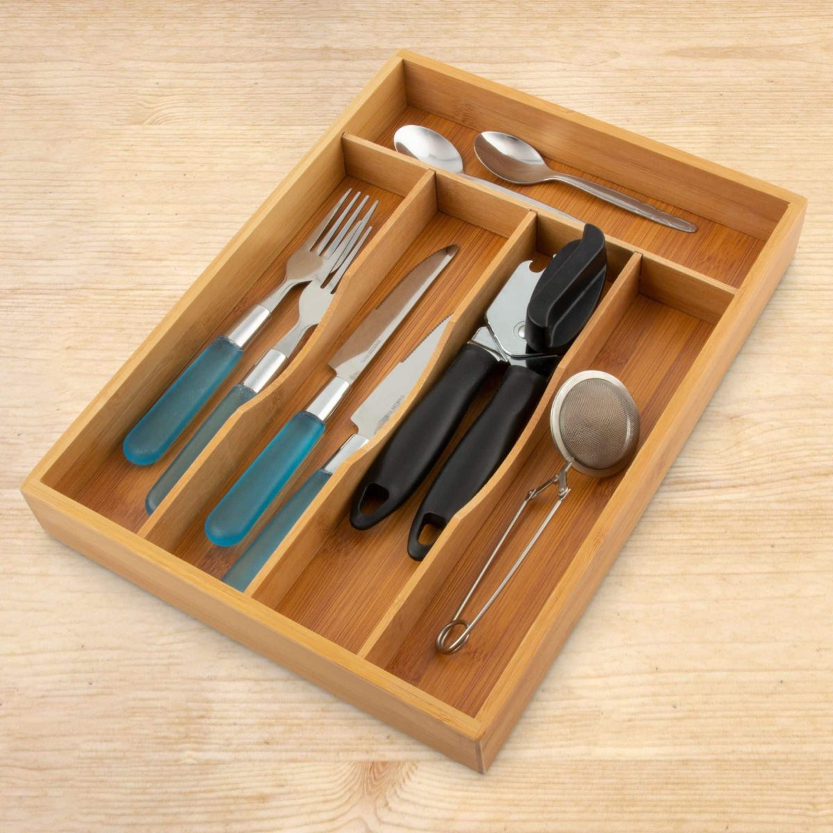 Suport organizare tacamuri, din bambus, Relaxdays, 5 compartimente, 4,5 x 25,5 x 34 cm - imagine 4