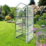Sera cu 4 rafturi, dimensiuni 70 x 49,5 cm x 156cm, PVC, transparent, Relaxdays - imagine 2