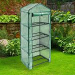 Sera cu 4 rafturi, dimensiuni 70 x 50 cm x 158cm, PE, transparent/verde, Relaxdays - imagine 3