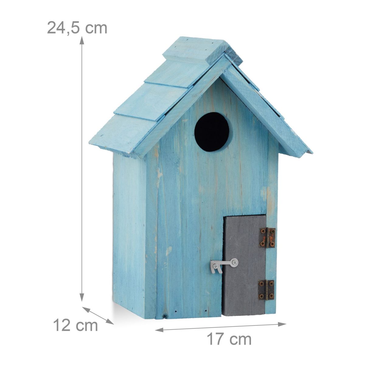 Casuta decorativa din lemn pentru pasari, 24,5 x 17 x 12 cm, albastru - imagine 2