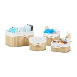 Set 4 cosuri depozitare, forme si marimi diferite, husa textila, bambus, alb/natur