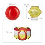 Spatiu de joaca pentru copii Relaxdays, Pop UP, 100 bile, Rosu/Galben, 100 x 85 x 70 cm - imagine 2