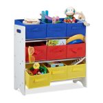 Raft pentru copii, 9 cosuri textile, 3 nivele, MDF, 62 x 63 x 28 cm