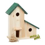 Casuta dubla pentru pasari, lemn de brad, verde/natur, 30,5 x 26 x 12 cm - imagine 2