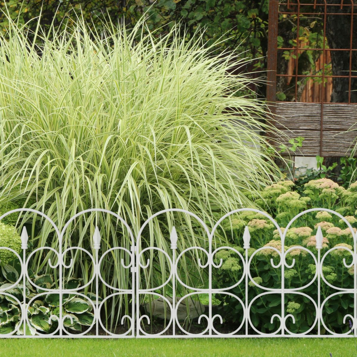 Gard decorativ din 6 piese, cu infigere in sol, plastic, 135 x 66 cm, alb - imagine 3