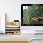 Organizator de birou din lemn bambus, 7 compartimente, pentru documente A4, pixuri si ustensile, dimensiune 33 x 26 x 24 cm - imagine 3