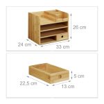 Organizator de birou din lemn bambus, 7 compartimente, pentru documente A4, pixuri si ustensile, dimensiune 33 x 26 x 24 cm - imagine 5