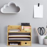 Organizator de birou din lemn bambus, 7 compartimente, pentru documente A4, pixuri si ustensile, dimensiune 33 x 26 x 24 cm - imagine 6