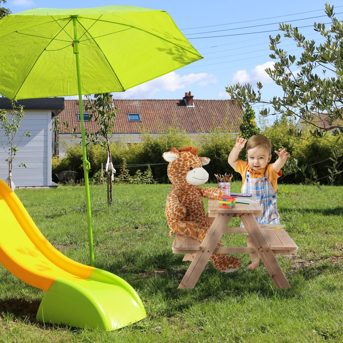 Masa cu 2 banci pentru copii, lemn de pin netratat, 50 x 90 x 78 cm - imagine 2