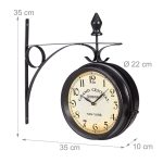 Ceas de perete, design vintage, 2 fete, dimensiuni 35 x 35 x 10 cm, negru, Relaxdays - imagine 4