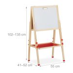 Tabla cu 2 fete, fata alba magnetica, scris si desenat, reglabila pe inaltime, raft pentru accesorii, lemn, crem, 55 x 52 cm x 135 cm - imagine 4