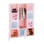 Dulap cu 12 compartimente pentru camera copiilor, sina pentru haine, plastic robust, 145 x 110 x 37,5 cm