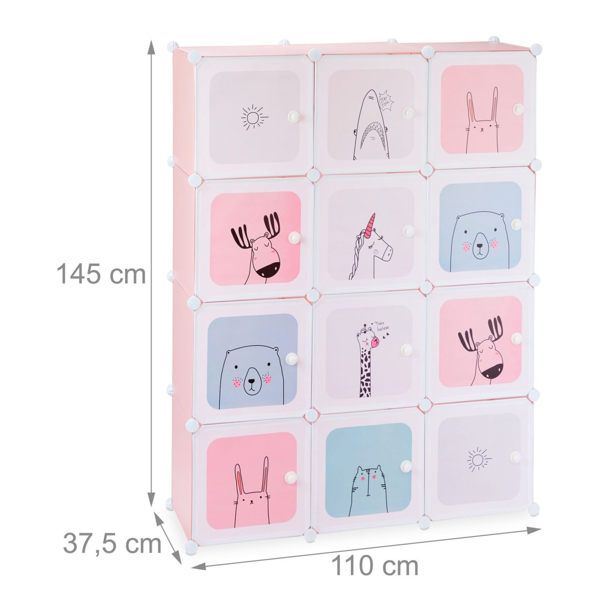 Dulap cu 12 compartimente pentru camera copiilor, sina pentru haine, plastic robust, 145 x 110 x 37,5 cm - imagine 4