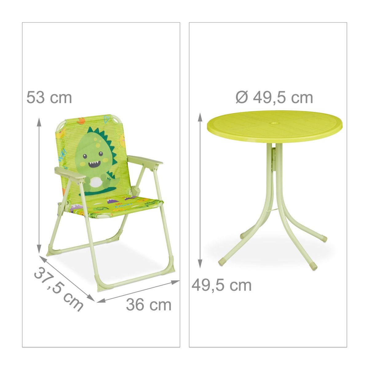 Set masa cu 2 scaune si umbrela pentru copii, model dinozaur, fier/poliester, verde - imagine 3