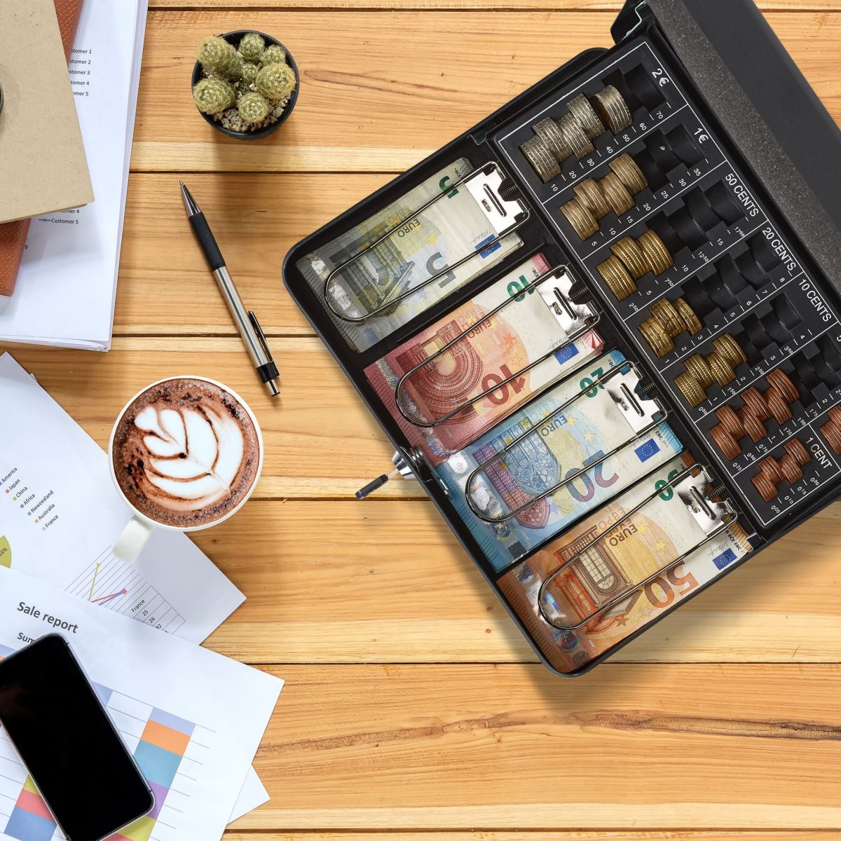 Caseta bani pentru monede si bancnote, Relaxdays, Negru, 8.5 x 30.5 x 24.5 cm - imagine 8