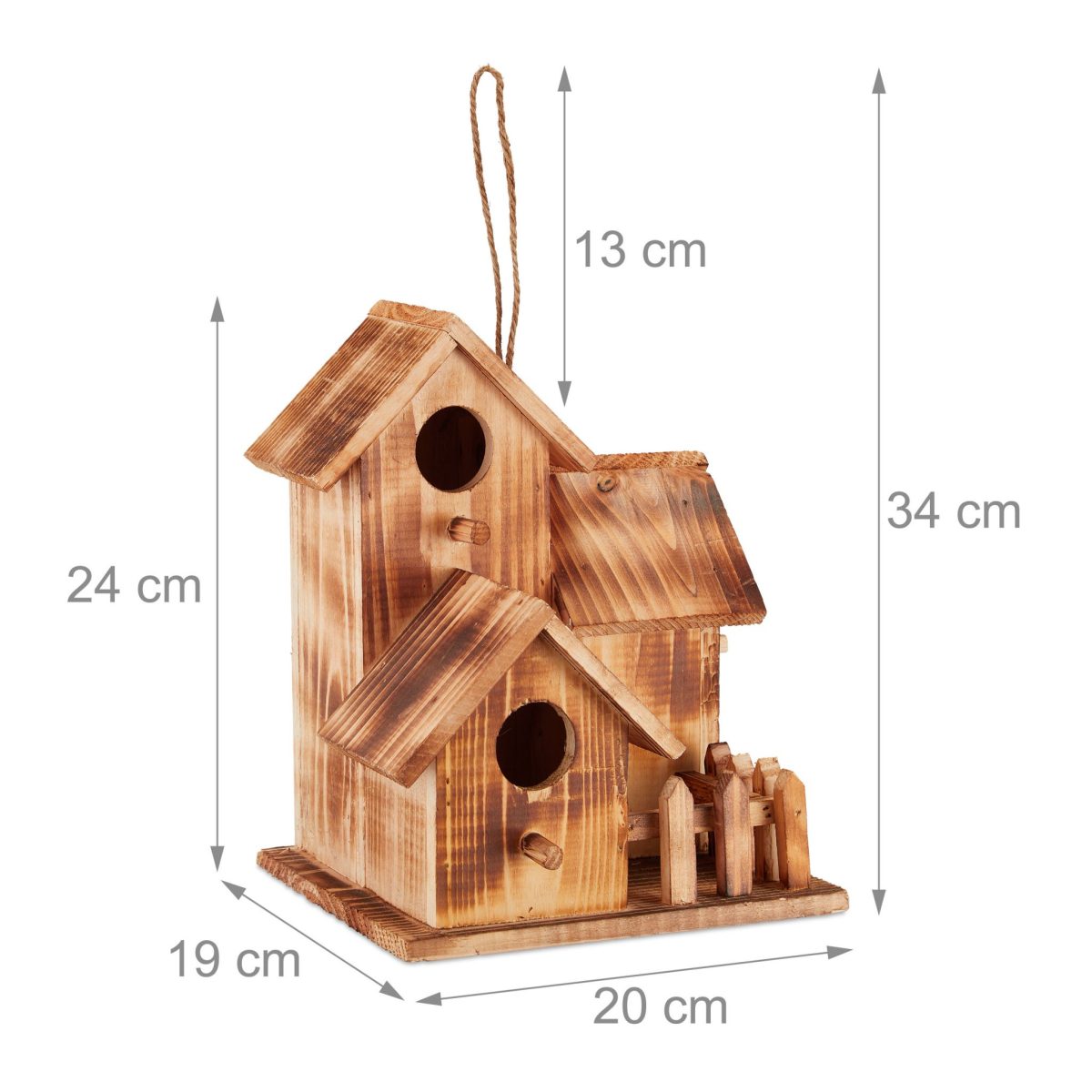 Casuta tripla pentru pasari, 4 intrari, din lemn, 34 x 20 x 19 cm - imagine 3