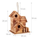 Casuta tripla pentru pasari, 4 intrari, din lemn, 34 x 20 x 19 cm - imagine 3