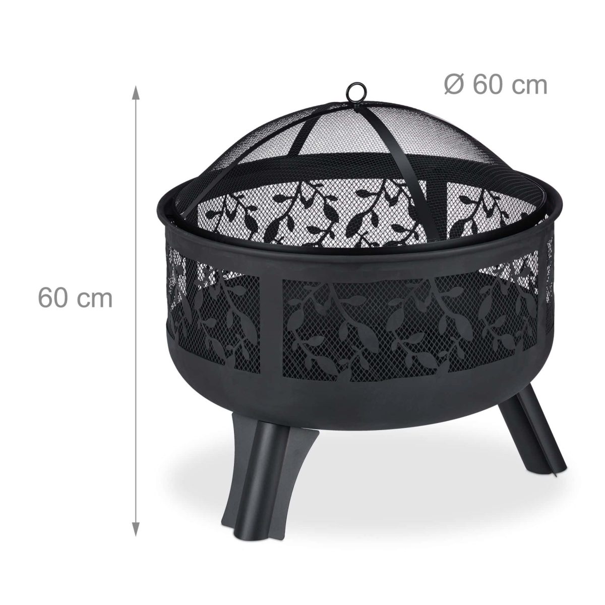 Semineu rotund, vatra de foc, pentru terasa, gradina, 60 x 60 cm, negru - imagine 2