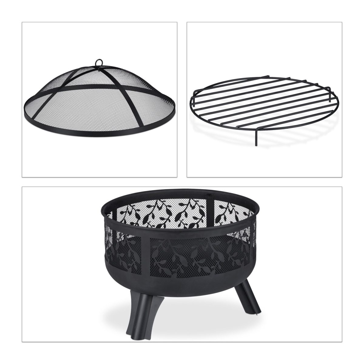 Semineu rotund, vatra de foc, pentru terasa, gradina, 60 x 60 cm, negru - imagine 6