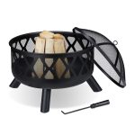 Semineu rotund, vatra de foc, pentru terasa, gradina, 58 x 62 cm, negru