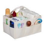 Geanta pentru accesoriile bebelusilor, 11 compartimente, din pasla, crem, 18 x 33 x 23 cm
