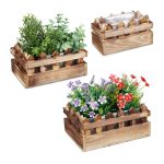Set 3 ghivece de flori, din lemn de brad, dimensiuni diferite, folie interioara